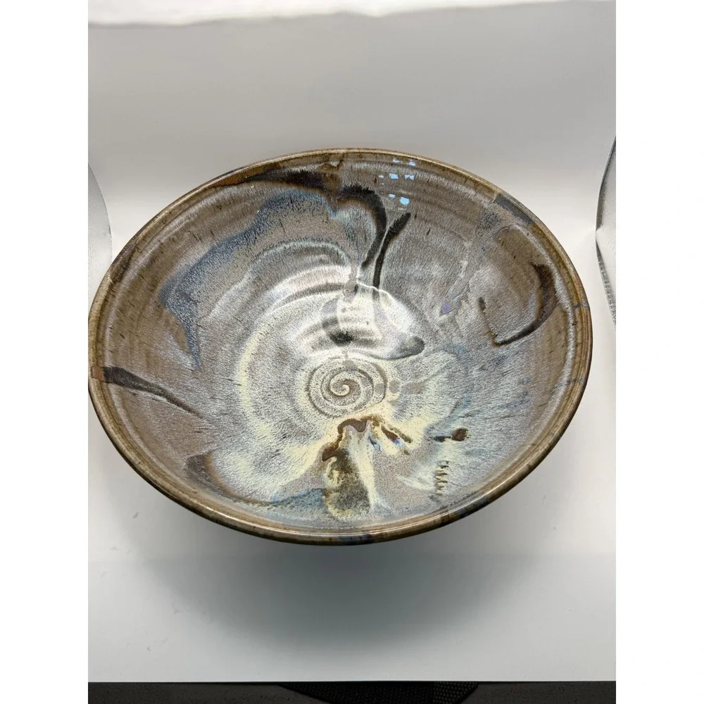 Vtg Studio Pottery Hand Thrown Glazed Ceramic Serving Bowl Signed Artisan B‎